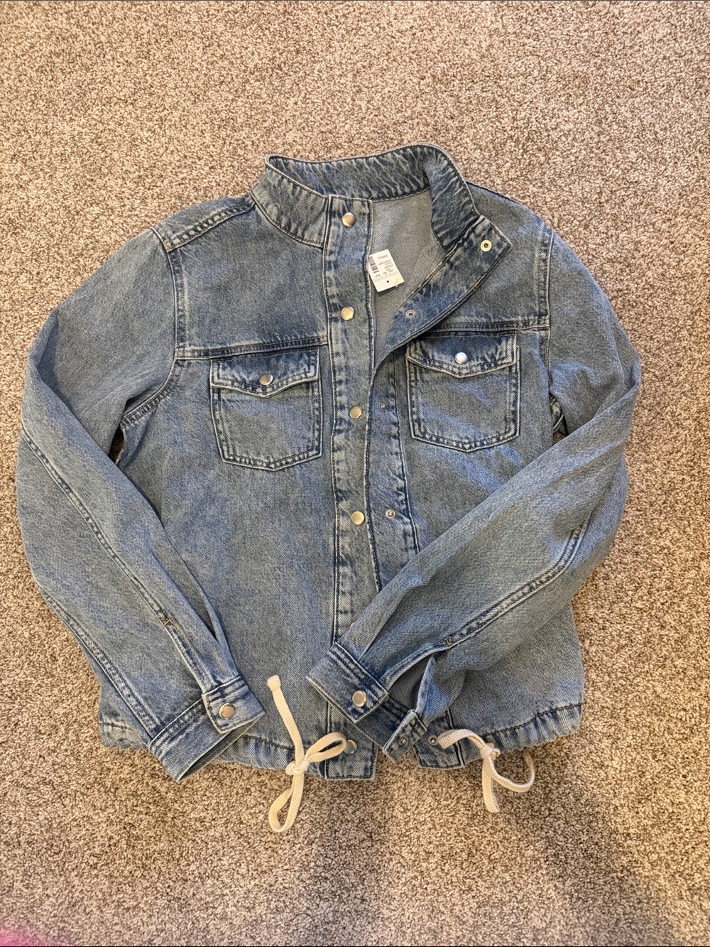 Maurices Light Blue Denim Jacket with Drawstring Hem